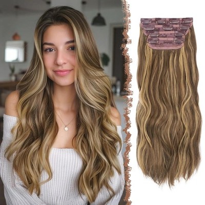FESHFEN Clip in Extensions, 50cm 4 Stücke Lange Gewellte Hair Extensions Kunstha