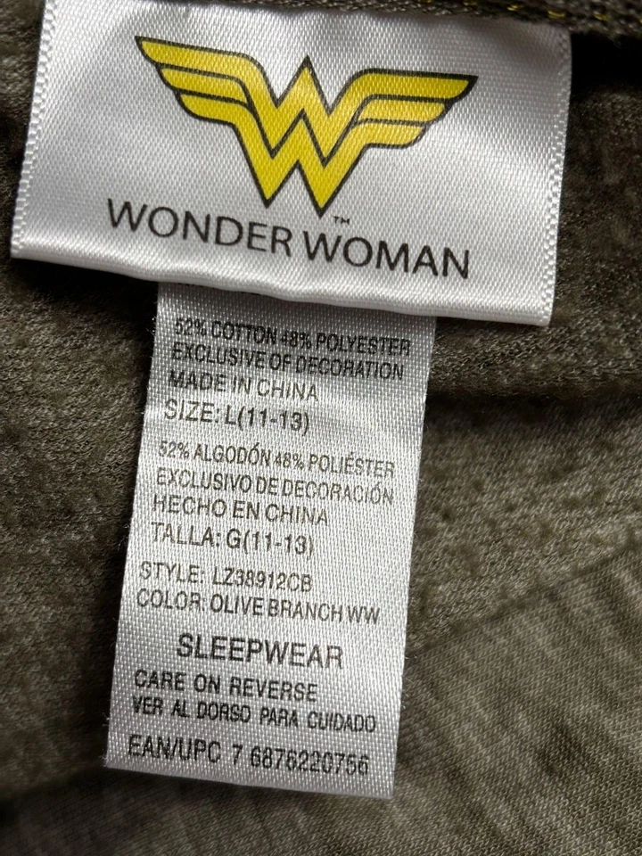 Чудо-женщина толстовка с капюшоном девочек большой оливковый вересковый Sleepwear правда справедливость логотип - Изображение 3 из 4