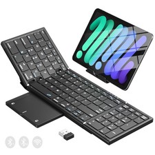 Foldable Bluetooth Keyboard with Touchpad Number Pad, 3 Devices 2.4G BTx2 ...