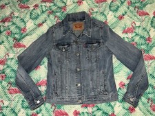 Levis Denim Trucker Jacket Women's Size Large Light Blue Button Up Stretch