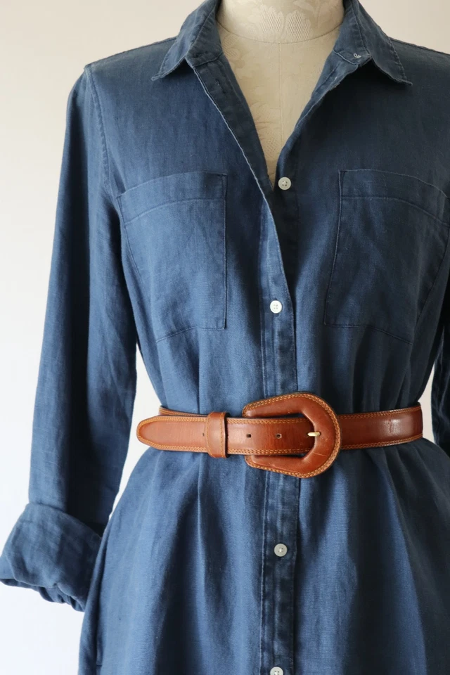 Everlane Azul Lino Cambray Abotonado Manga Larga Ropa de Trabajo Camisa Mujeres 4 Foto 3 de 4