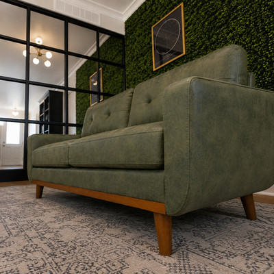 Mid-Century Modern Olive Green Tufted Loveseat Sofa 2-Seater Microsuede Couch