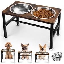 Elevated Dog Bowls, 3 Height Adjustable Raised Dog Water Food Bowl Wooden Met...