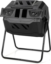 43 Gallon Composting Tumbler, Dual Chamber High Volume Compost with 2 Sliding Do