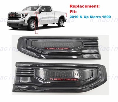 Pair Gloss Black Duramax Turbo Diesel Fender Vent Emblems 2019 & Up Sierra 1500