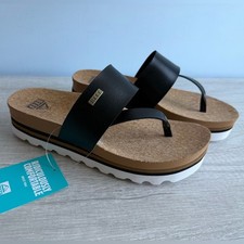 Reef Women  s Black  Tan Cushion Sol Hi Wedge Sandal Size 9