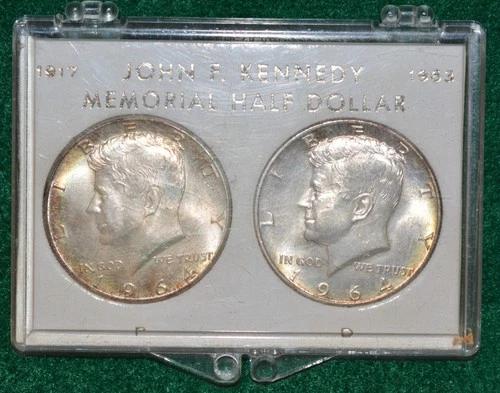 1964 Kennedy Half Lot of 2- Unc 90% silver- Toned-#4160