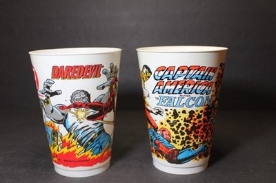 Captain America Iron Man Daredevil Marvel Comics 7-Eleven Slurpee Cup 1977 LOT-2