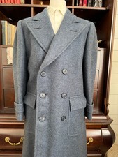1930s 1940s VTG Men's Heavy Blue Wool DB Belt Back Overcoat 40R