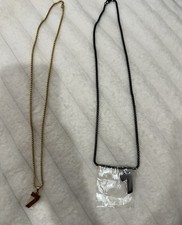 Lot of 2 Gold Tone & Black Metal Chain Neckla...