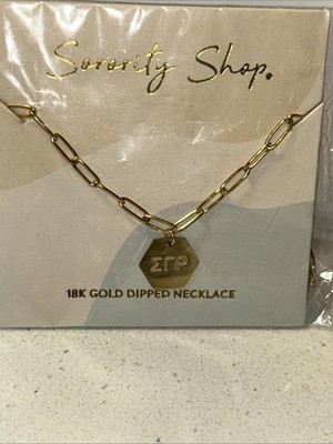 Sigma Gamma Rho Paperclip Necklace   SGR 18K Gold Plated Sorority Gifts Necklace