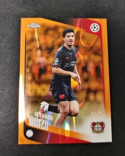 2025-26 Topps Chrome UCC Ibrahim Maza Bayer 04 Leverkusen Orange Lava 2/25 RC