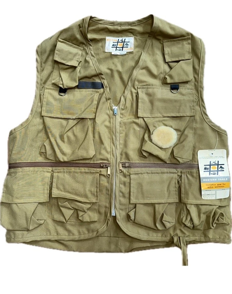 VTG Deadstock Western Trails Mens Full Zip Fishing Vest Size M Tan Pockets
Opens in a new window or