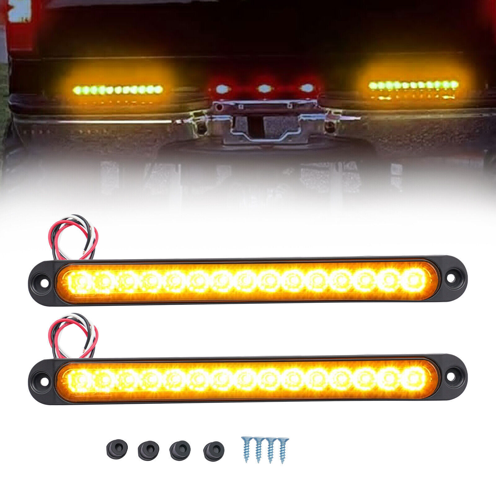 2X Universal LED Truck Trailer 15-LED Brake Turn Tail Light Bar