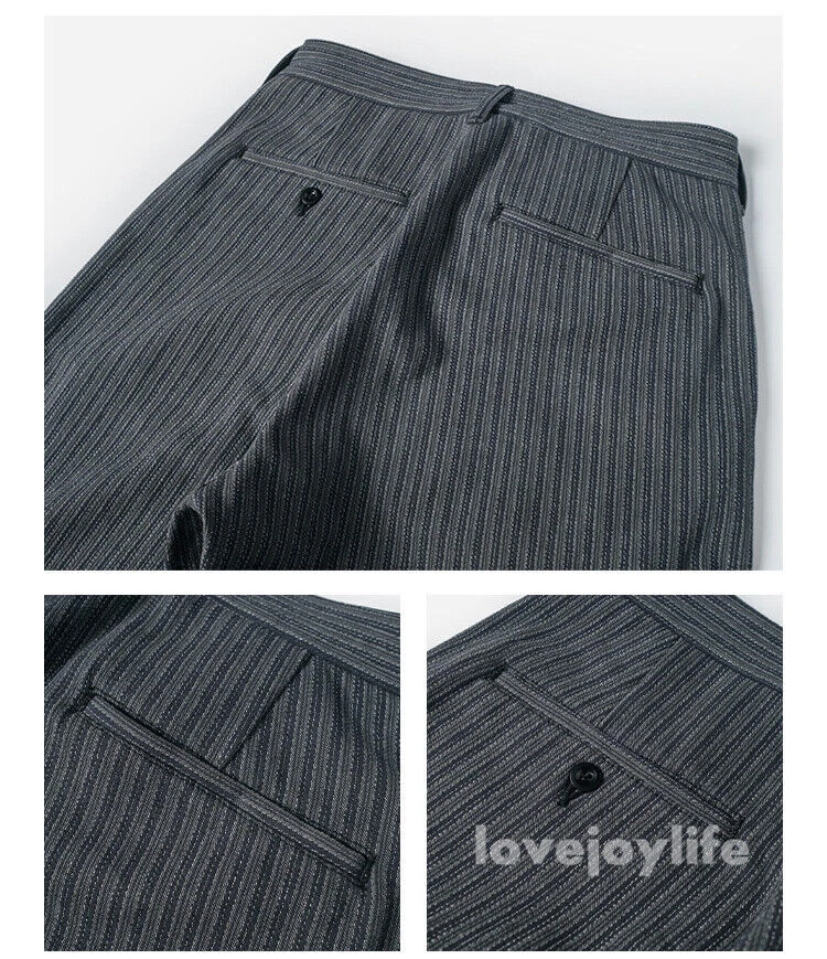Bronson Vintage Black & Grey Striped Pants Men Suit Trousers Cotton Casual Pants - Picture 21 of 23