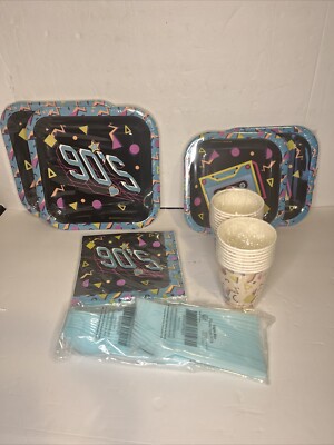 90s Party Pack Supply With Cups 113 Pieces 16 Guest