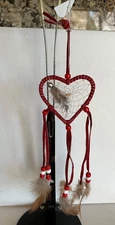 Hand made Native Suede Leather Red Heart Dream Catcher Beads & Pheasant feathers