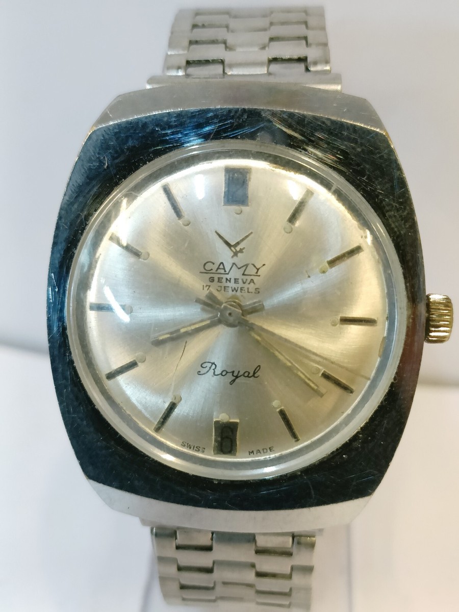 CAMY ROYAL GENEVA 17 JEWELS WINDING SILVER DIAL 6328 SWISS MEN'S