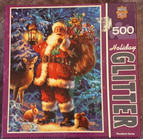 "Rompecabezas de obras maestras de brillo navideño Woodland Santa Glitter 500 piezas 15x21" - Imagen 1 de 4