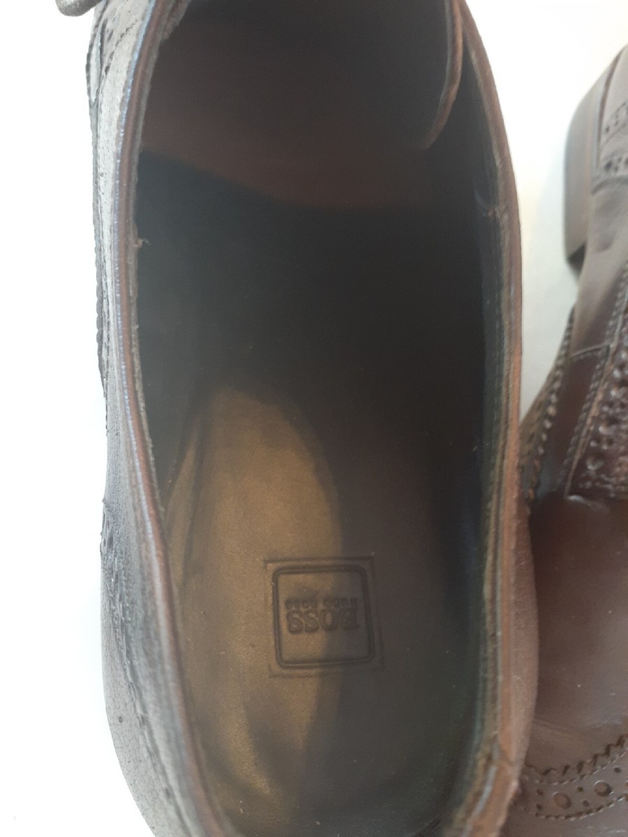 Hugo Boss Brown Perforated Wingtip Derby Made in Italy Men  display picture 3