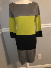 Calvin Klein Sweater Dress Women’s size S 3/4 sleeve striped gray green