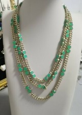 Collar Banana Republic Piedra Cristal Verde Tono Dorado Triple Capa Hilo