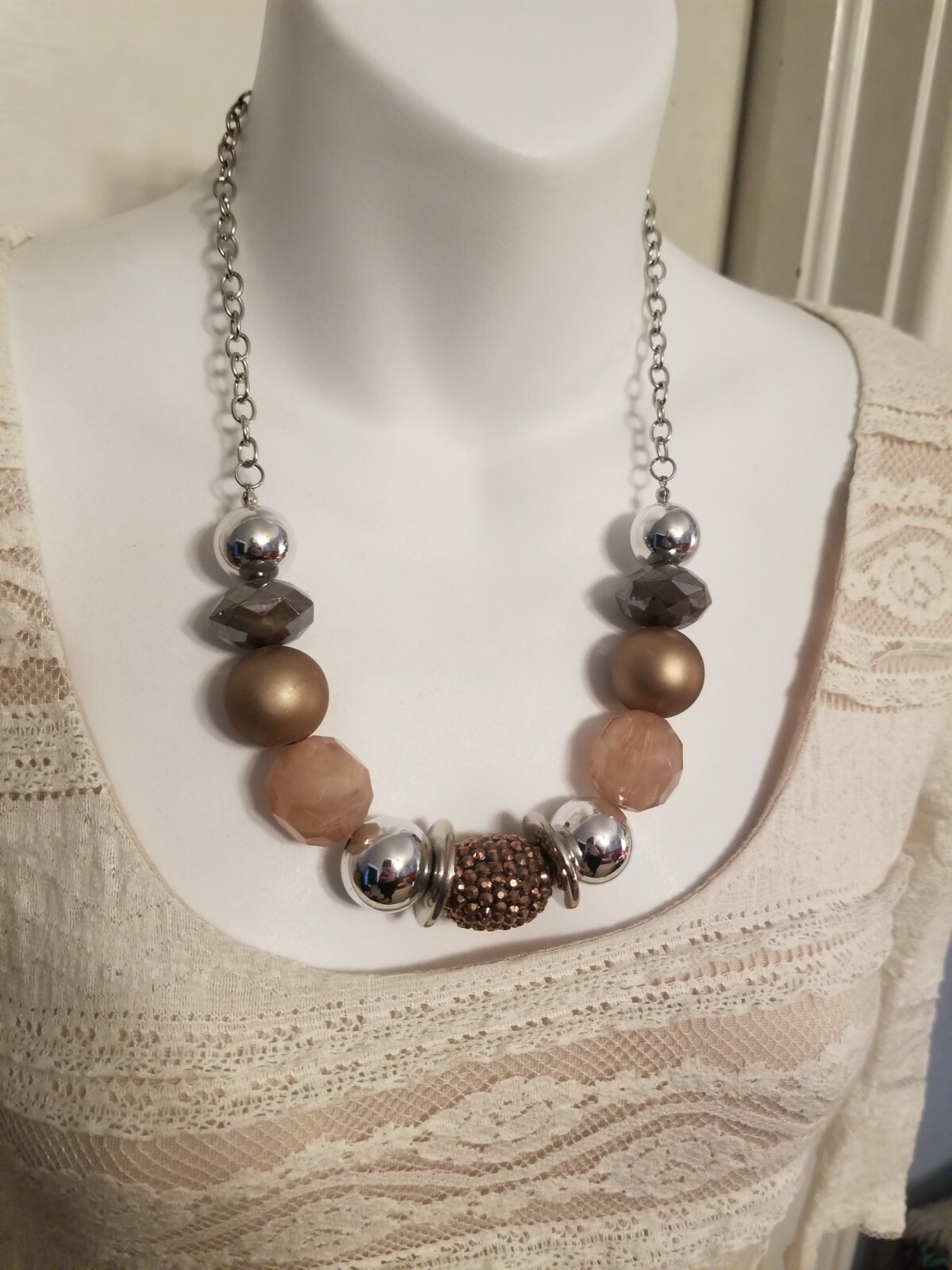 Chunky Multitone Statement Necklace Adjustable Ch… - image 4