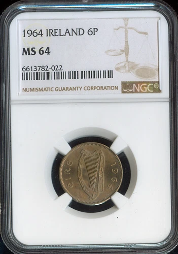 1964 Ireland Six Pence 6P NGC MS64 Quality