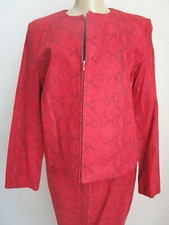 Leather Suit Set Valerie Stevens Red Black Python Print Jacket Skirt M Vintage