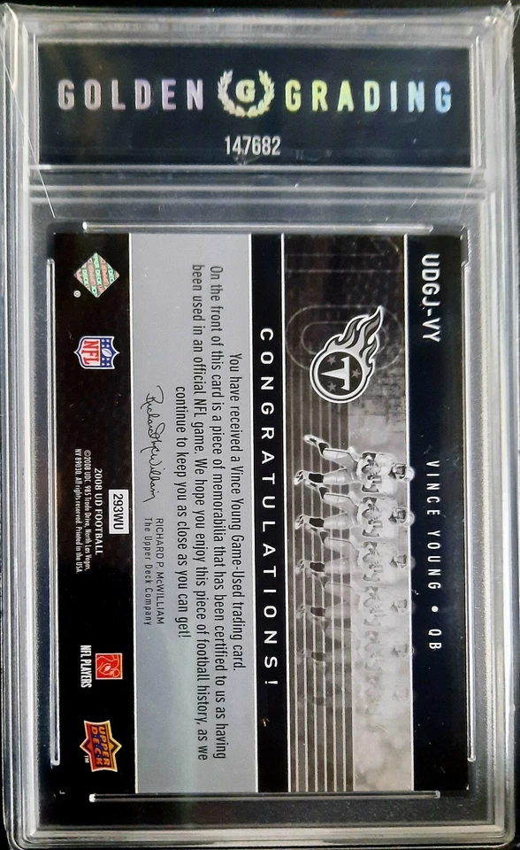 Vince Young 2008 Upper Deck UD Game Jersey #UDGJ-VY Worn Golden Grading 9 Mint - Image 2 of 2