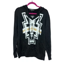Rowdy Crowd 2X Gray Southwestern Aztec Print Hooded Pullover Sweater Acrylic NWT