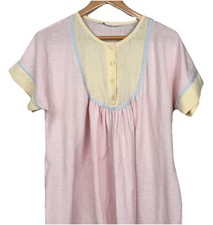 VTG House Coat Dress Nightgown Pajamas Pockets Lightweight Pink Yellow Small