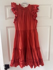 Ulla Johnson Joan Mini Dress Orange Coral Tiered Ruffle Pockets Sz 6