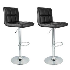 PU Leather Swivel Hydraulic Bar Stool with Back Cushion, Set of 2 Black 