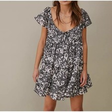 Urban Outfitters Bea Gingham Floral Mini Dress Black White Short Sleeve Medium