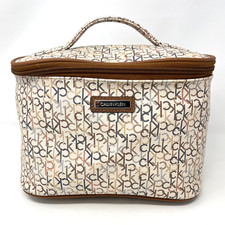Borsa da viaggio Calvin Klein zip toilette trucco cosmetico custodia tote bag logo'd marrone