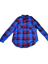 Chemisier Blouse Dynamite femme Médium M à carreaux bleu rouge boutons dorés