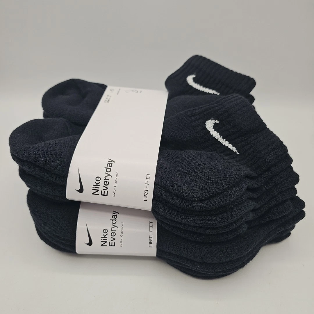 (2 Pack of 6) Nike Everyday Cushioned Ankle Socks Black 3Y–5Y Women 4–6 Unisex
