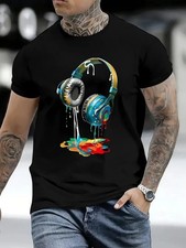 Colorful Dripping Headphones DJ Music Lover Graphic T-Shirt Streetwear Tee