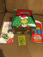 McDonalds Grinch Adult Happy Meal box, unopened socks ,bag and salt package