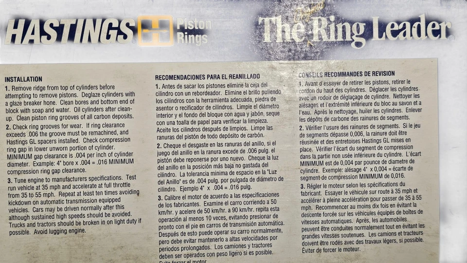 Hastings High Quality Piston Rings Set fit 1976-94 Chevy GMC 305 5.0L V8 NOS USA - Изображение 3 из 3