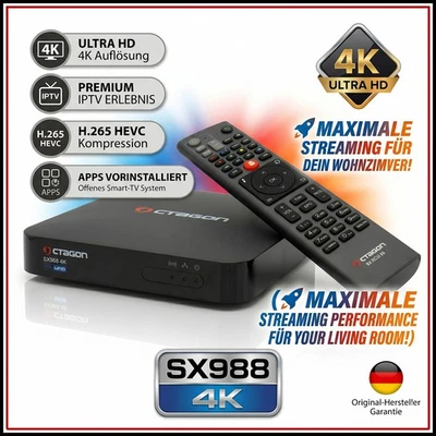 OCTAGON SX988 4K UHD IP H.265 HEVC IPTV Smart TV Set-Top Box Streamer schwarz - Bild 1 von 4
