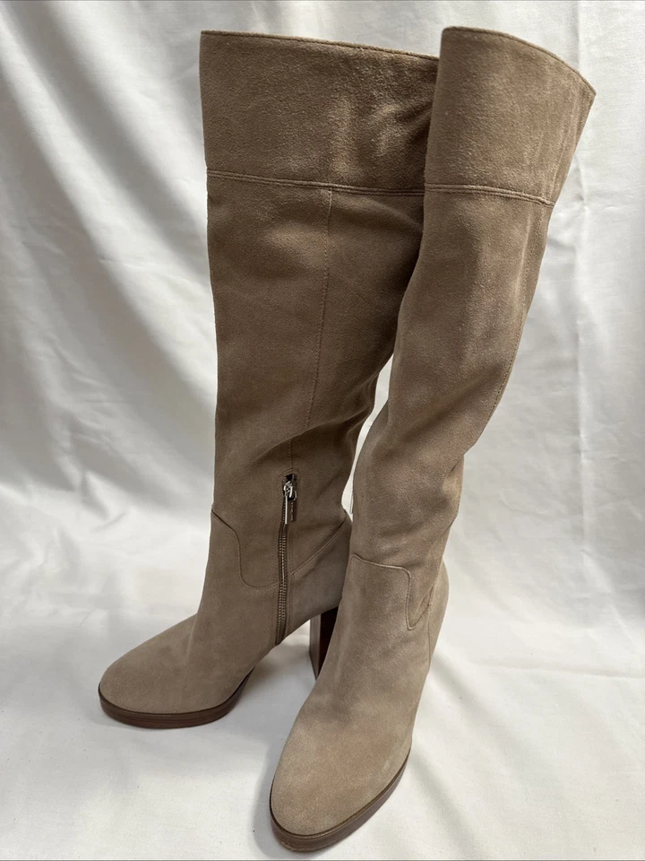 NEW MICHAEL KORS LEIGH TALL LEATHER SLOUCH BOOT WOMEN'S 7M Sand SUEDE MSRP $275 - Image 2 of 4