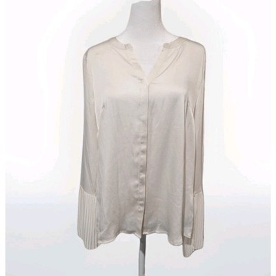 Worthington Women's Size Medium Blouse Dressy Ruffle Bell sleeve cream shirt NWT