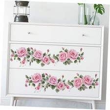 Pink Siren Rose Flower Vine Wall Stickers, Floral Art Botanical Wall Decals