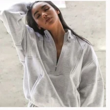 Joah Brown Womens Sweatshirt Pullover Gray Half Zip Mock Neck S/M Casual