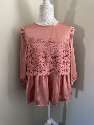 Joanna Hope DAMEN ALTROSA 3/4-ÄRMEL HÄKELDETAIL BLUSE GRÖßE UK 16 NEU MIT ETIKETT