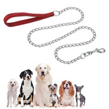 Heavy Duty Chain Dog Leash, Dog Leash with Handle  4ft x 3 Mm, Red 