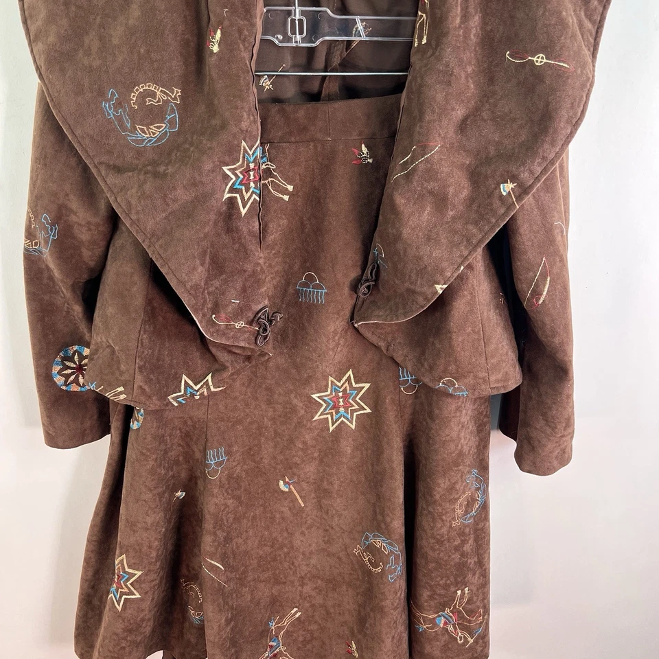 Brown Indian Stars Horses Western Embroidered Skirt Set Womens Size M Brown - Image 3 of 4