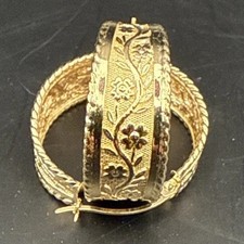 Elegant Handmade Gold Floral Tapered Hoop Earrings w/delicate Rope Edges 5.94g 